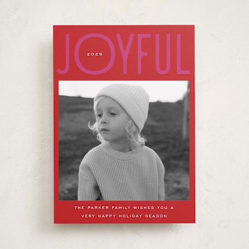 This is a berry holiday photo cards with standard by Nazia Hyder called fun & bold type printing on recycled smooth signature in standard