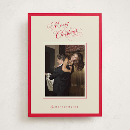 This is a poinsettia holiday photo cards with standard by Jen Ramsey called christmas elegance printing on recycled smooth signature in standard