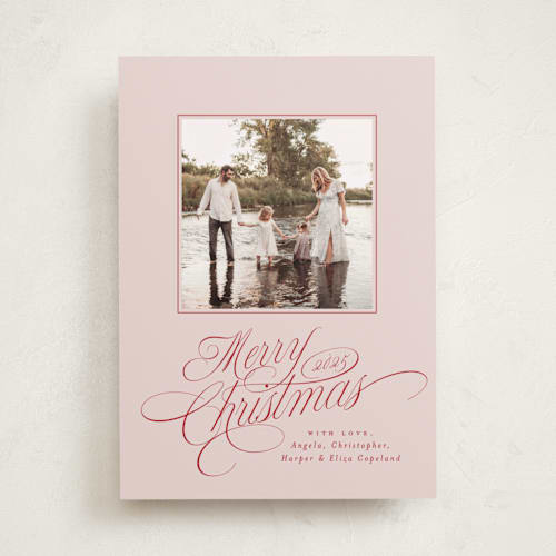 This is a holly berry holiday photo cards with standard by Everett Paper Goods called glide printing on recycled smooth signature in standard