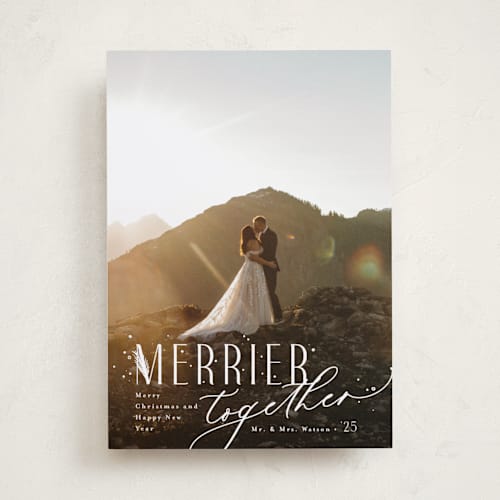 This is a frost holiday photo cards with standard by Anastasia Makarova called so merrier together printing on recycled smooth signature in standard