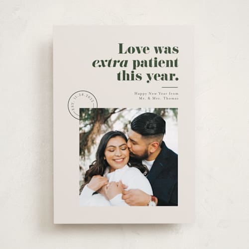 This is a evergreen holiday photo cards with standard by Pink House Press called extra patient printing on recycled smooth signature in standard