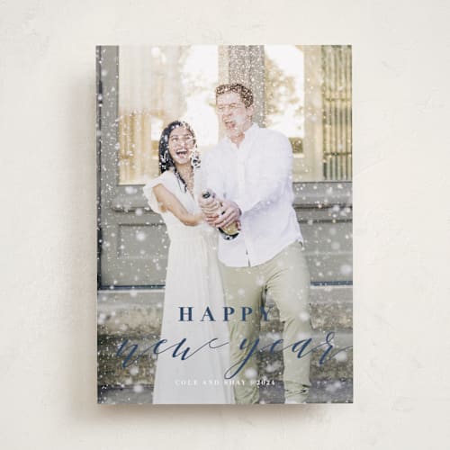 This is a navy holiday photo cards with standard by Roxy Cervantes called merrily married printing on recycled smooth signature in standard