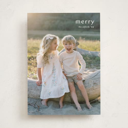 This is a snow holiday photo cards with standard by Amy Kross called emblem printing on recycled smooth signature in standard