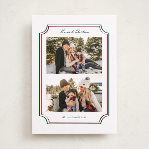 This is a mistletoe holiday photo cards with standard by Kanika Mathur called vintage line frame printing on recycled smooth signature in standard