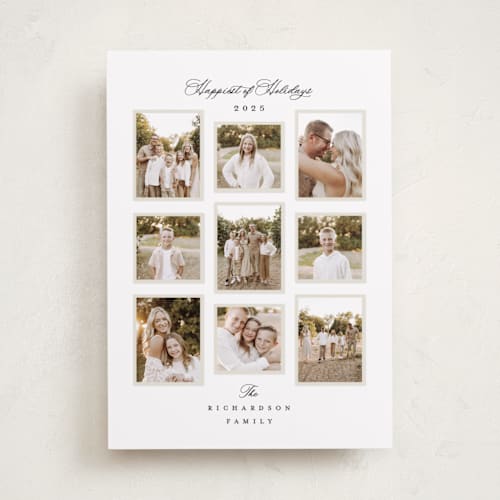 This is a linen holiday photo cards with standard by Jennifer Postorino called delicate printing on recycled smooth signature in standard