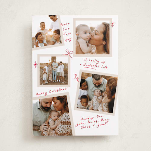 This is a poinsettia holiday photo cards with standard by Owl and Toad called personal note printing on recycled smooth signature in standard