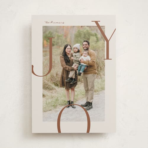 This is a cookie dough holiday photo cards with standard by Brianne Larsen called joy border printing on recycled smooth signature in standard