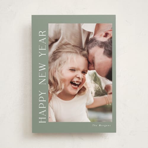 This is a sage holiday photo cards with standard by Angela Thompson called merry printing on recycled smooth signature in standard