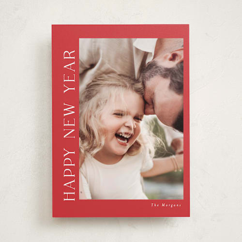 This is a poinsettia holiday photo cards with standard by Angela Thompson called merry printing on recycled smooth signature in standard