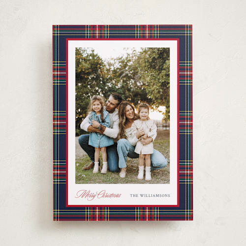 This is a navy holiday photo cards with standard by Cindy Reynolds called navy baby printing on recycled smooth signature in standard