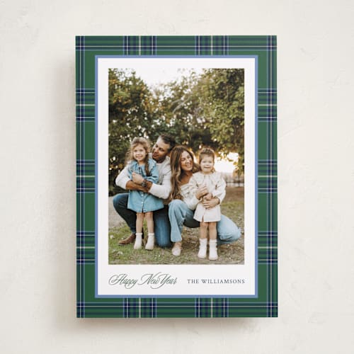 This is a evergreen holiday photo cards with standard by Cindy Reynolds called navy baby printing on recycled smooth signature in standard