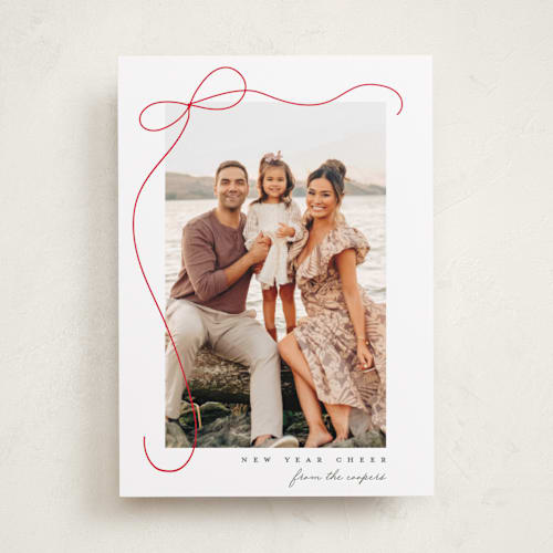 This is a snow holiday photo cards with standard by Lauren Chism called cascading bow printing on recycled smooth signature in standard
