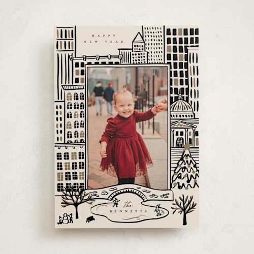 This is a licorice holiday photo cards with standard by Ekko Studio called city sketch printing on recycled smooth signature in standard