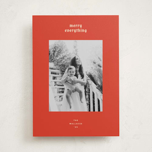 This is a persimmon holiday photo cards with standard by Carrie Moradi called hued mat printing on recycled smooth signature in standard