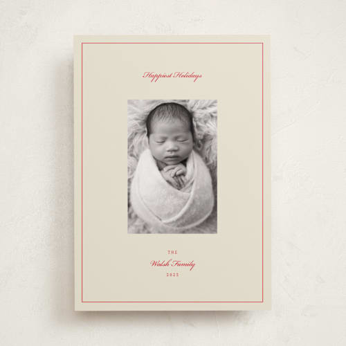 This is a crimson holiday photo cards with standard by Jen Ramsey called simply modern printing on recycled smooth signature in standard