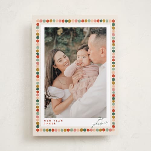 This is a candied apple holiday photo cards with standard by Joanna Griffin called pom pom garland printing on recycled smooth signature in standard