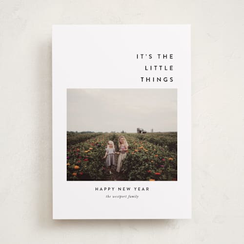 This is a snow holiday photo cards with standard by Up Up Creative called the little things printing on recycled smooth signature in standard
