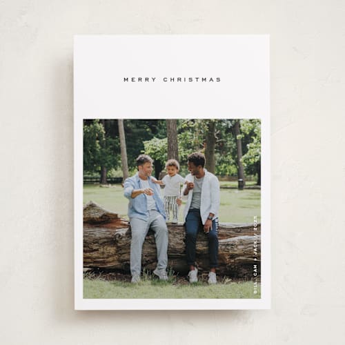 This is a tuxedo holiday photo cards with standard by Lottie Aldarwish called haute holidays printing on recycled smooth signature in standard