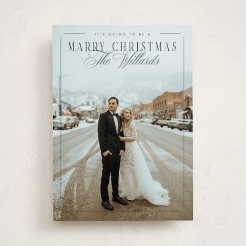 This is a mistletoe holiday photo cards with standard by Keen Peachy called marry christmas printing on recycled smooth signature in standard