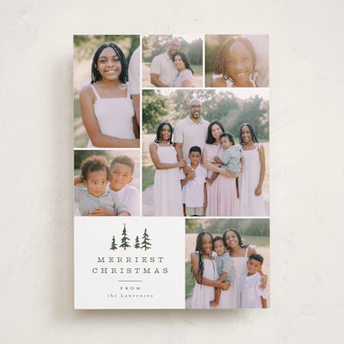 This is a porcelain holiday photo cards with standard by Everett Paper Goods called among the pines printing on recycled smooth signature in standard