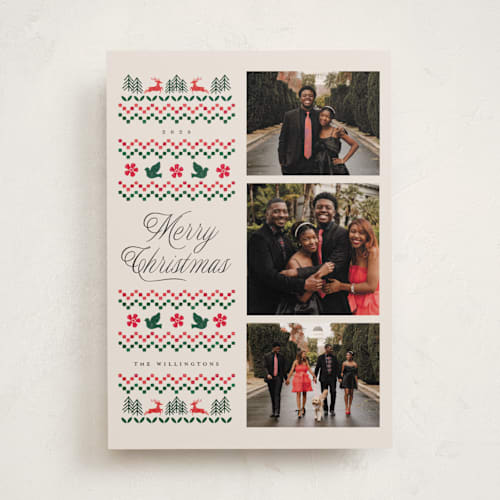 This is a buttercream holiday photo cards with standard by Vivian Yiwing called holiday embroidery printing on recycled smooth signature in standard