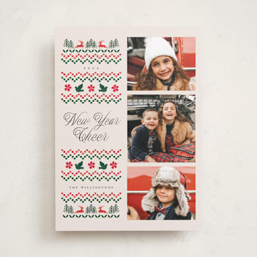 This is a buttercream holiday photo cards with standard by Vivian Yiwing called holiday embroidery printing on recycled smooth signature in standard