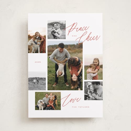 This is a peppermint holiday photo cards with standard by Michelle Taylor called scattered gallery printing on recycled smooth signature in standard