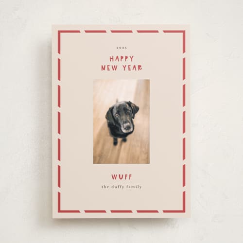 This is a holly holiday photo cards with standard by Anne Ciotola called wuff printing on recycled smooth signature in standard