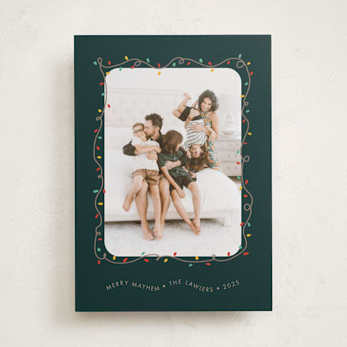 This is a forest holiday photo cards with standard by Holly Whitcomb called crazy lights printing on recycled smooth signature in standard