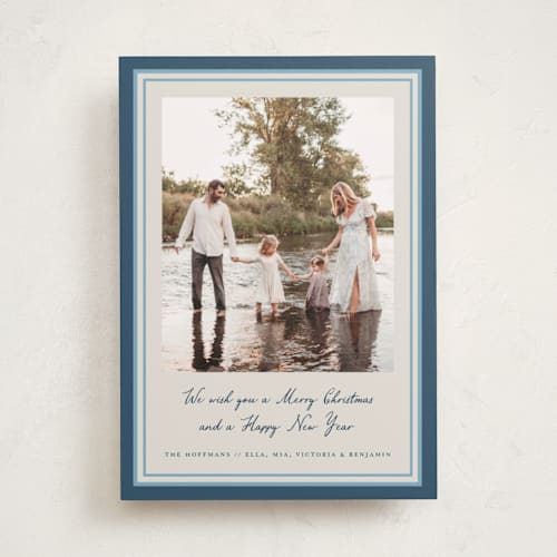 This is a blue spruce holiday photo cards with standard by Petra Kern called oasis printing on recycled smooth signature in standard