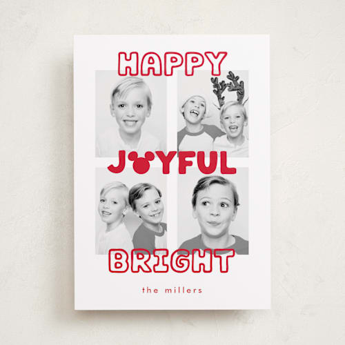 This is a holly berry holiday photo cards with standard by AK Graphics called disney's mickey quad squad printing on recycled smooth signature in standard