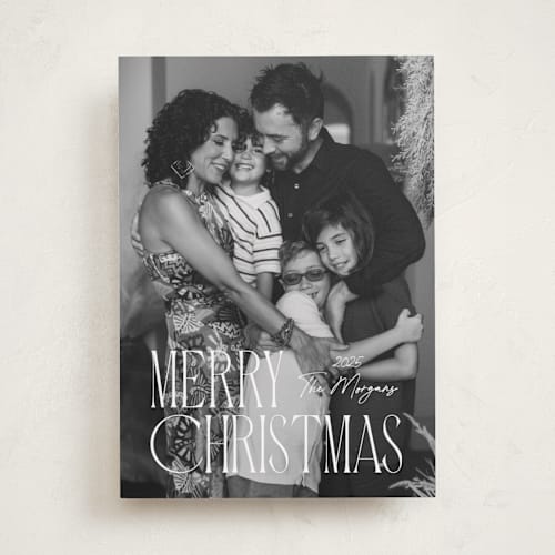 This is a halo holiday photo cards with standard by Kacey Kendrick Wagner called merry embrace printing on recycled smooth signature in standard