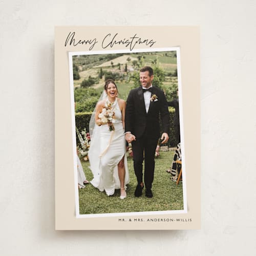 This is a latte holiday photo cards with standard by Alicia Schultz called dated snapshot printing on recycled smooth signature in standard