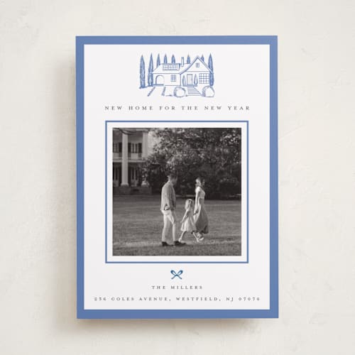 This is a blue jay holiday photo cards with standard by Teju Reval called festive home printing on recycled smooth signature in standard