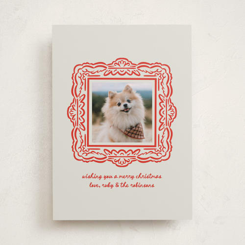 This is a berry holiday photo cards with standard by mo kelley called friendly frame printing on recycled smooth signature in standard