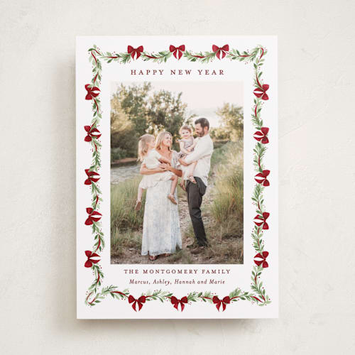 This is a berry holiday photo cards with standard by Sarah Knight called garland printing on recycled smooth signature in standard