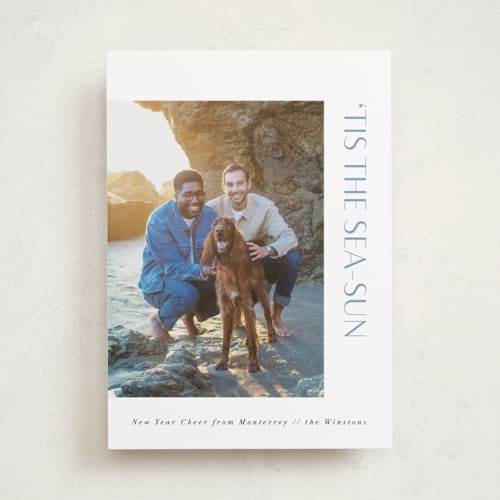 This is a sea spray holiday photo cards with standard by Corinne Malesic called tis the sea-sun printing on recycled smooth signature in standard