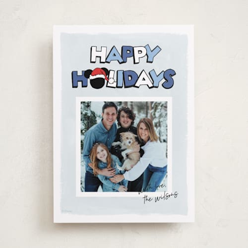 This is a icey holiday photo cards with standard by Pixel and Hank called cheerful disney mickey printing on recycled smooth signature in standard