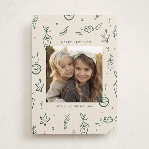 This is a pine holiday photo cards with standard by Ani Somi called happy little holidays printing on recycled smooth signature in standard