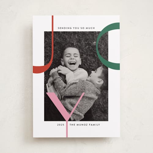 This is a holly holiday photo cards with standard by Annie Holmquist called big joy printing on recycled smooth signature in standard