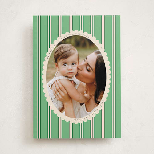 This is a mint holiday photo cards with standard by Morgan Kendall called historic frame printing on recycled smooth signature in standard