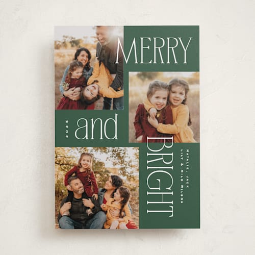 This is a evergreen holiday photo cards with standard by Owl and Toad called modern collage printing on recycled smooth signature in standard