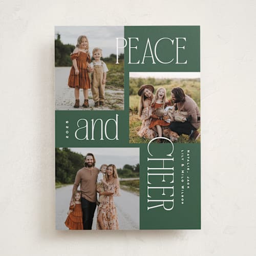 This is a evergreen holiday photo cards with standard by Owl and Toad called modern collage printing on recycled smooth signature in standard