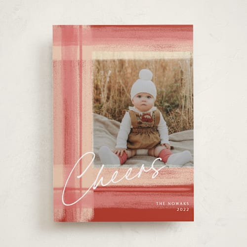 This is a sunset holiday photo cards with standard by Jennifer Lew called tartan printing on recycled smooth signature in standard