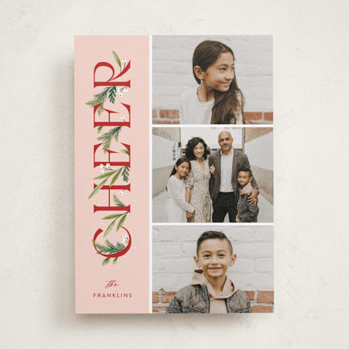 This is a gumdrop holiday photo cards with standard by Paper Raven Co. called merry little trio printing on recycled smooth signature in standard