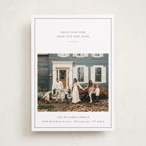 This is a parchment holiday photo cards with standard by Jennifer Lew called classic home printing on recycled smooth signature in standard
