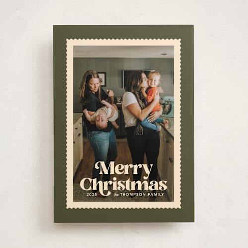 This is a pine holiday photo cards with standard by Robert and Stella called posted printing on recycled smooth signature in standard