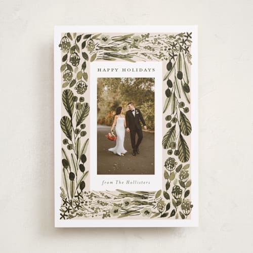 This is a olive holiday photo cards with standard by Meagan Christensen called abundance printing on recycled smooth signature in standard