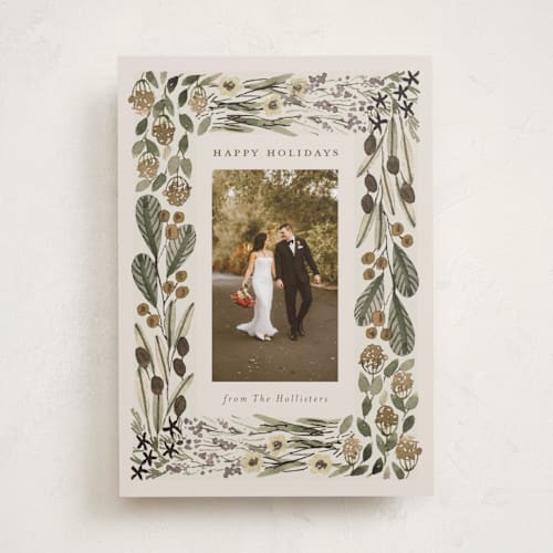 This is a sage holiday photo cards with standard by Meagan Christensen called abundance printing on recycled smooth signature in standard