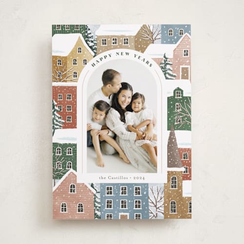 This is a candied apple holiday photo cards with standard by Jennifer Wick called winter village printing on recycled smooth signature in standard